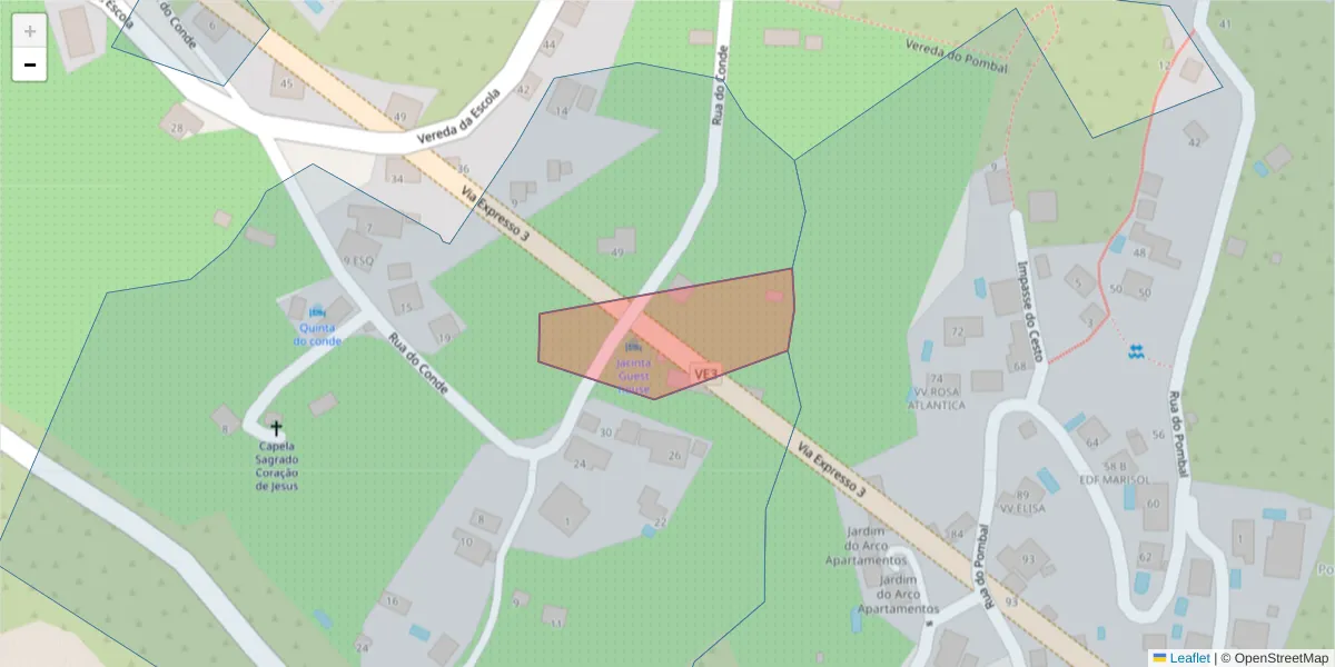Mapa detalhado do código postal 9370-025 com limites, códigos postais vizinhos e agências dos correios