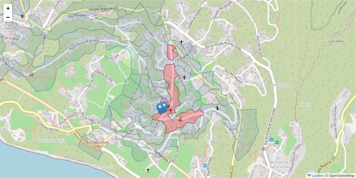 Mapa detalhado do código postal 9370-050 com limites, códigos postais vizinhos e agências dos correios