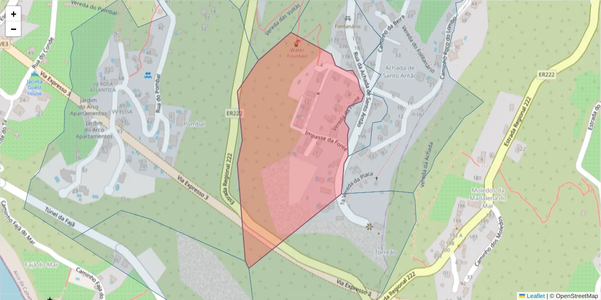 Mapa detalhado do código postal 9370-057 com limites, códigos postais vizinhos e agências dos correios
