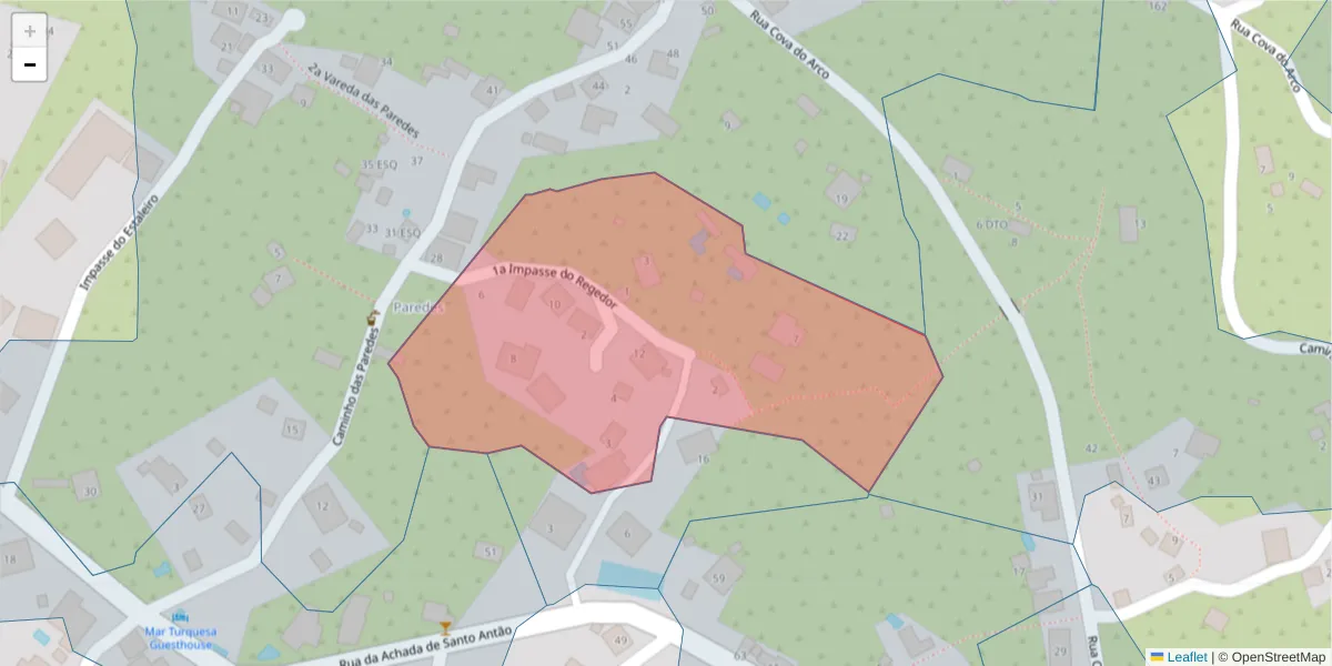 Mapa detalhado do código postal 9370-064 com limites, códigos postais vizinhos e agências dos correios