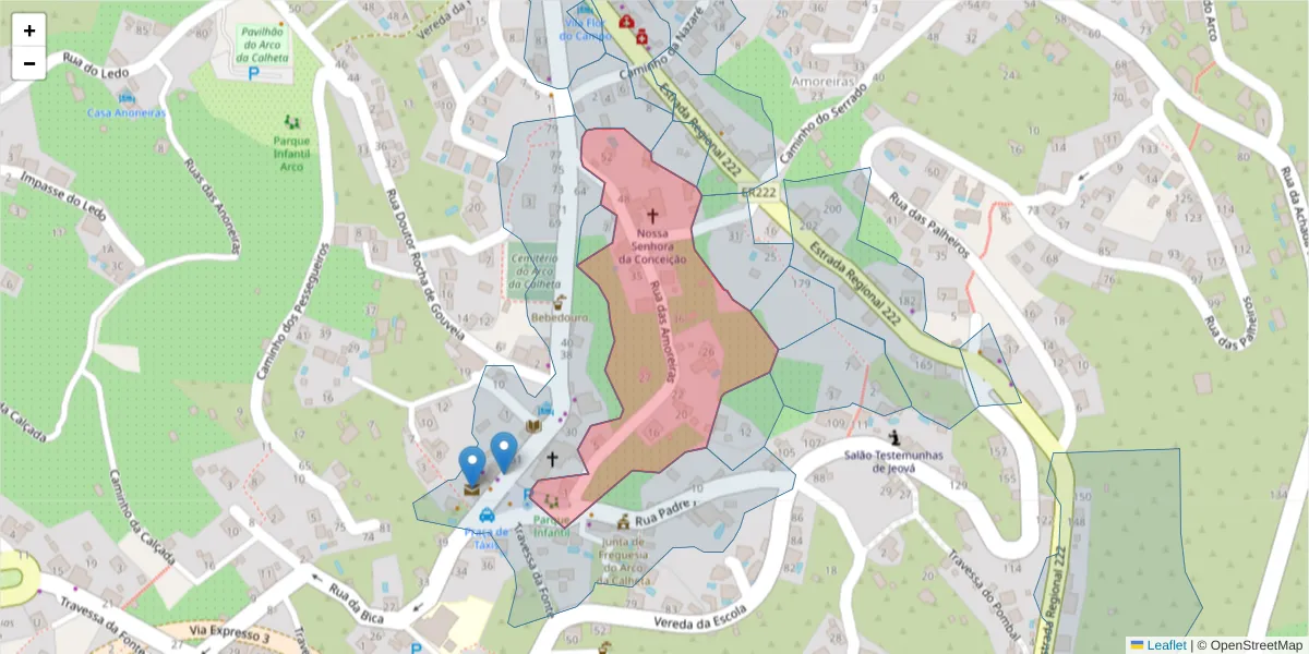 Mapa detalhado do código postal 9370-068 com limites, códigos postais vizinhos e agências dos correios