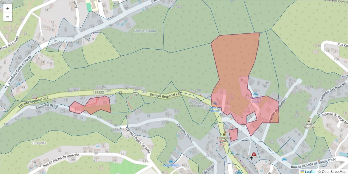 Mapa detalhado do código postal 9370-070 com limites, códigos postais vizinhos e agências dos correios