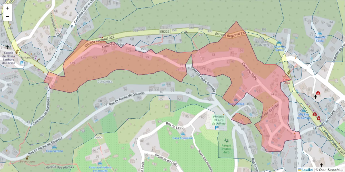 Mapa detalhado do código postal 9370-079 com limites, códigos postais vizinhos e agências dos correios