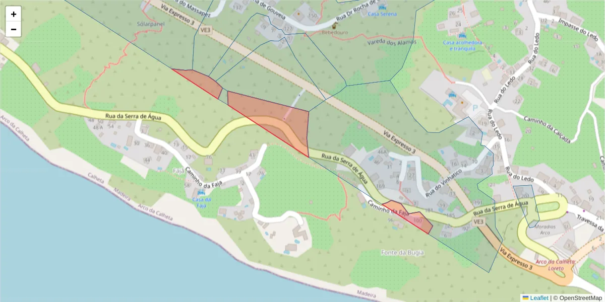 Mapa detalhado do código postal 9370-084 com limites, códigos postais vizinhos e agências dos correios