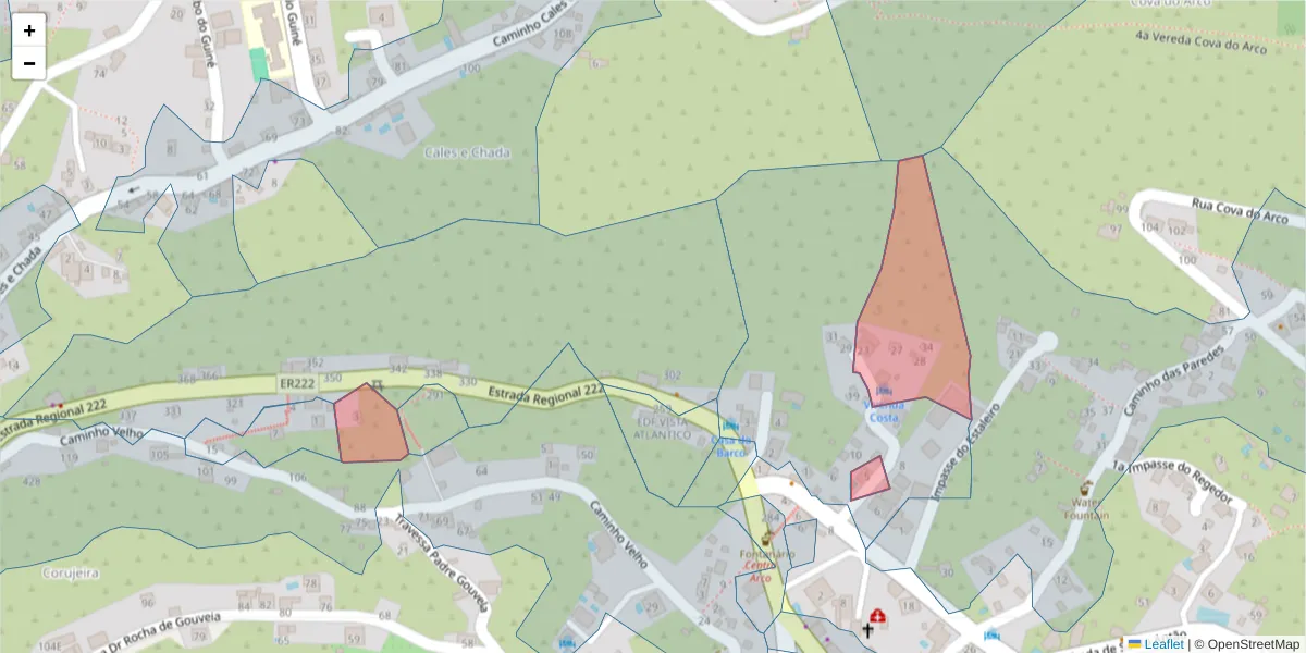 Mapa detalhado do código postal 9370-089 com limites, códigos postais vizinhos e agências dos correios