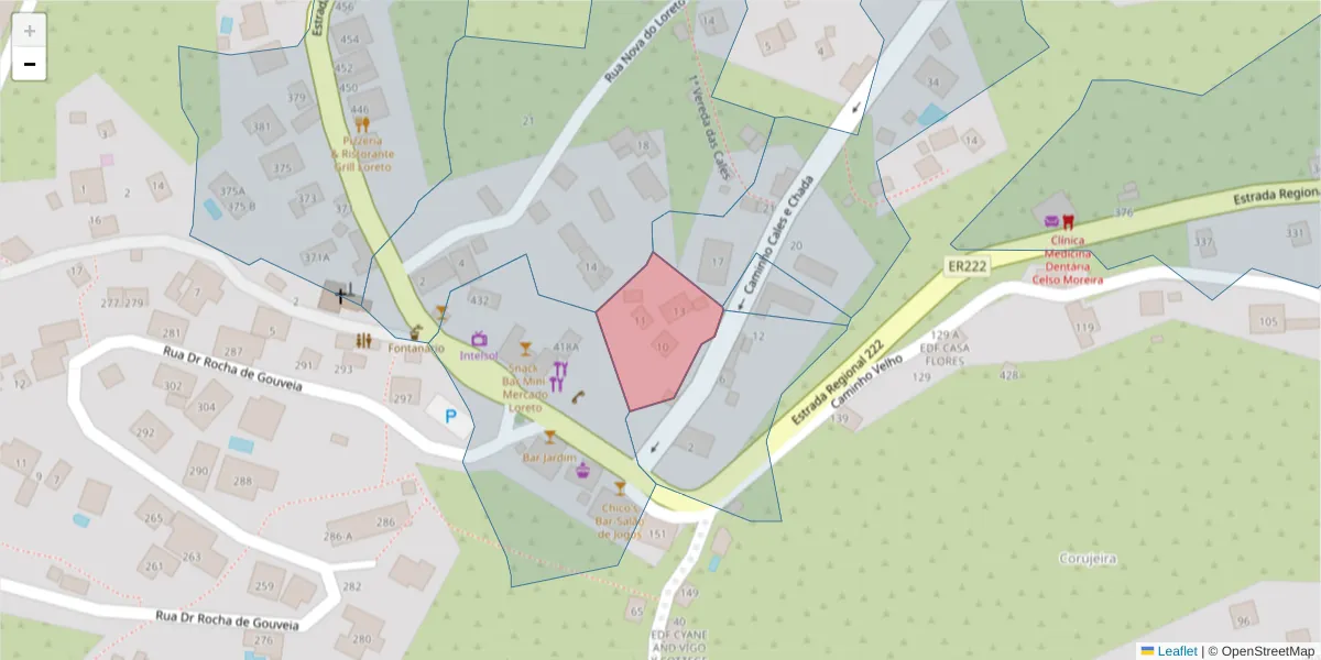 Mapa detalhado do código postal 9370-091 com limites, códigos postais vizinhos e agências dos correios