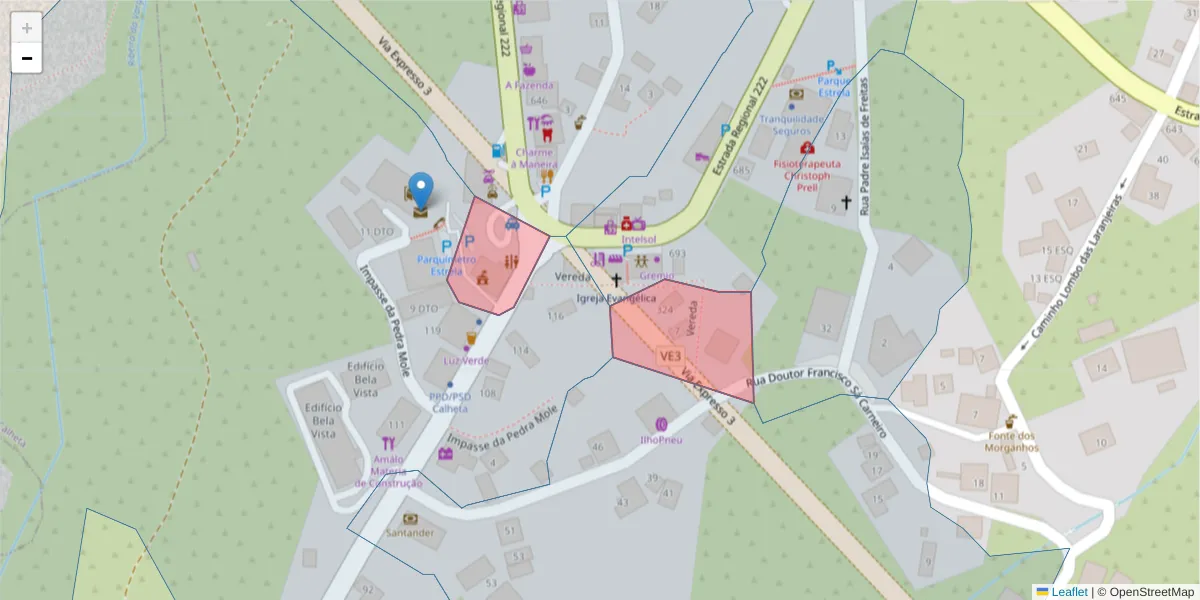 Mapa detalhado do código postal 9370-148 com limites, códigos postais vizinhos e agências dos correios