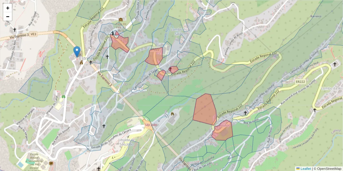 Mapa detalhado do código postal 9370-149 com limites, códigos postais vizinhos e agências dos correios