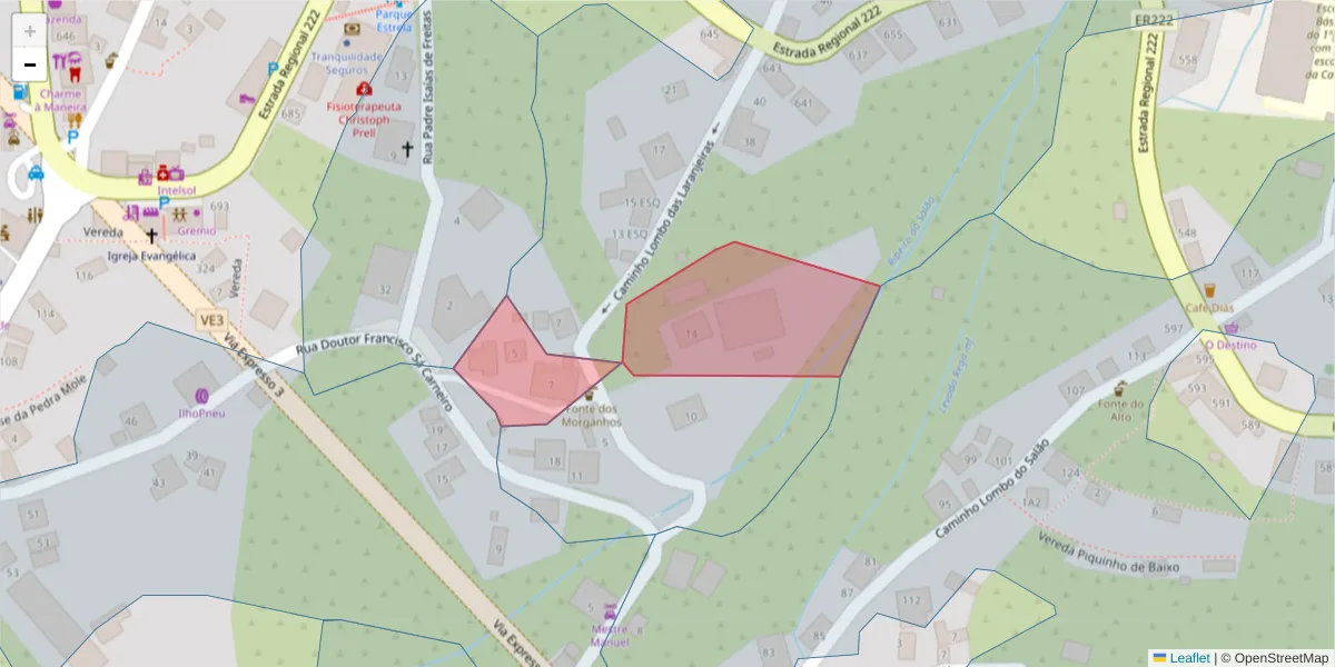 Mapa detalhado do código postal 9370-152 com limites, códigos postais vizinhos e agências dos correios