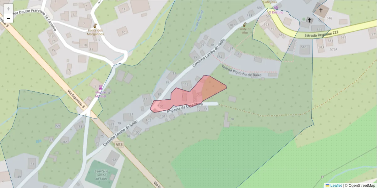 Mapa detalhado do código postal 9370-154 com limites, códigos postais vizinhos e agências dos correios
