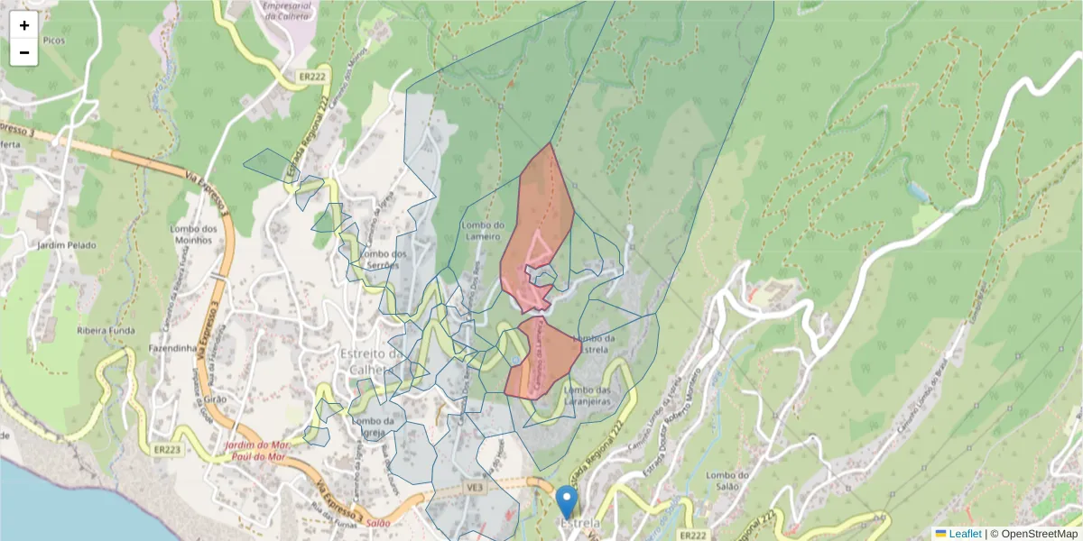 Mapa detalhado do código postal 9370-234 com limites, códigos postais vizinhos e agências dos correios