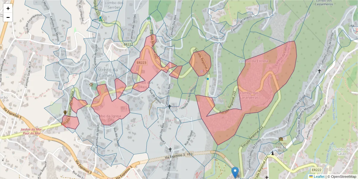Mapa detalhado do código postal 9370-237 com limites, códigos postais vizinhos e agências dos correios