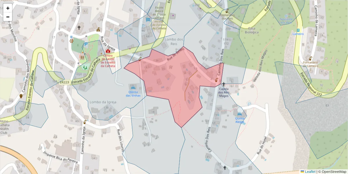 Mapa detalhado do código postal 9370-239 com limites, códigos postais vizinhos e agências dos correios