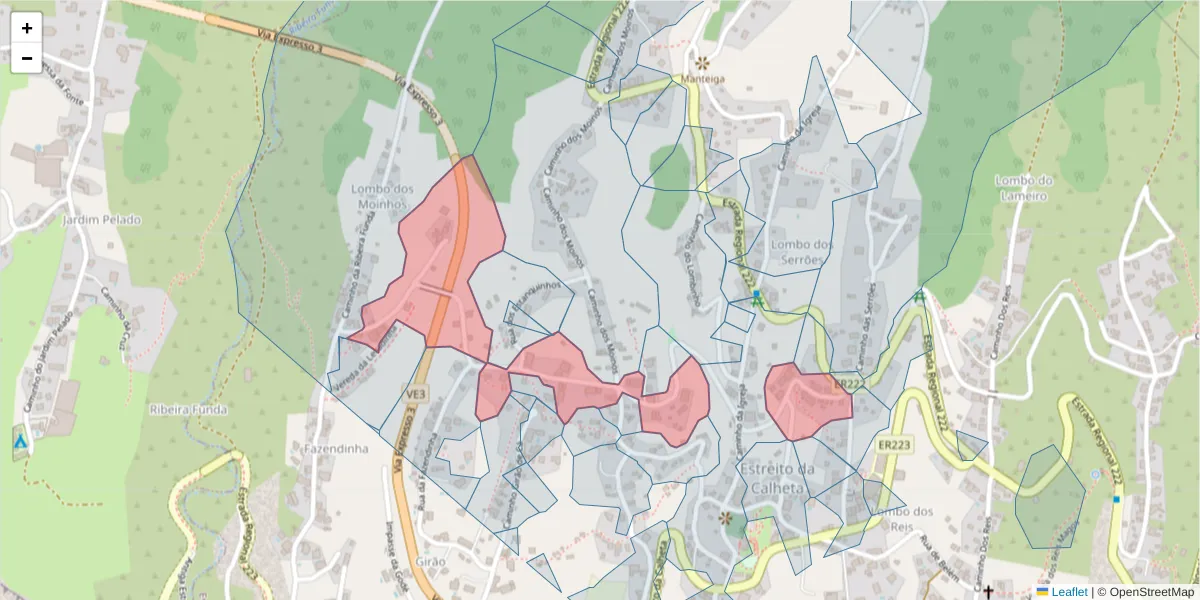 Mapa detalhado do código postal 9370-242 com limites, códigos postais vizinhos e agências dos correios