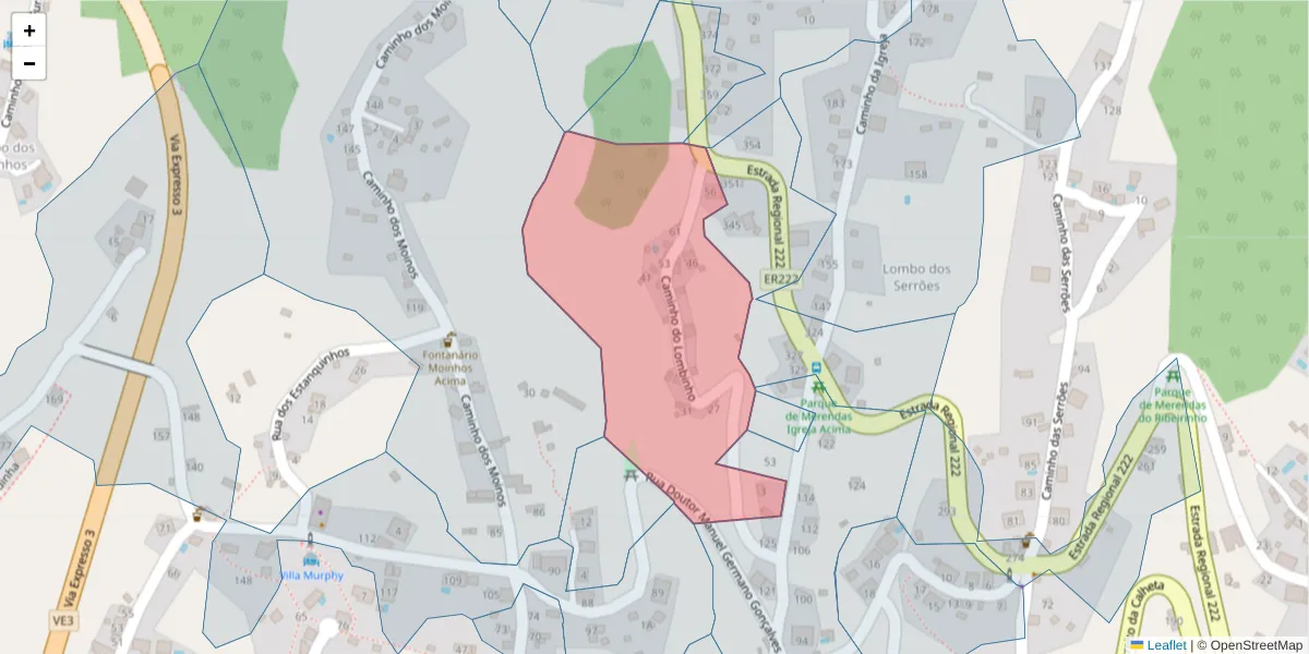 Mapa detalhado do código postal 9370-246 com limites, códigos postais vizinhos e agências dos correios