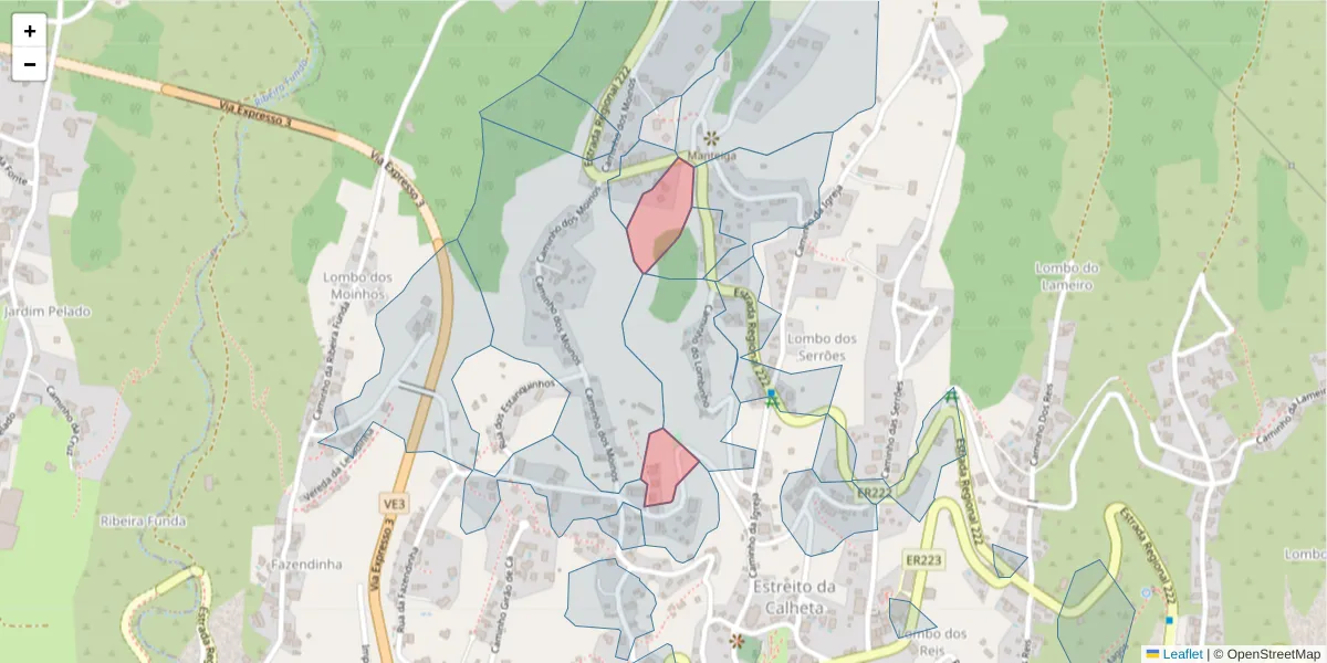Mapa detalhado do código postal 9370-251 com limites, códigos postais vizinhos e agências dos correios