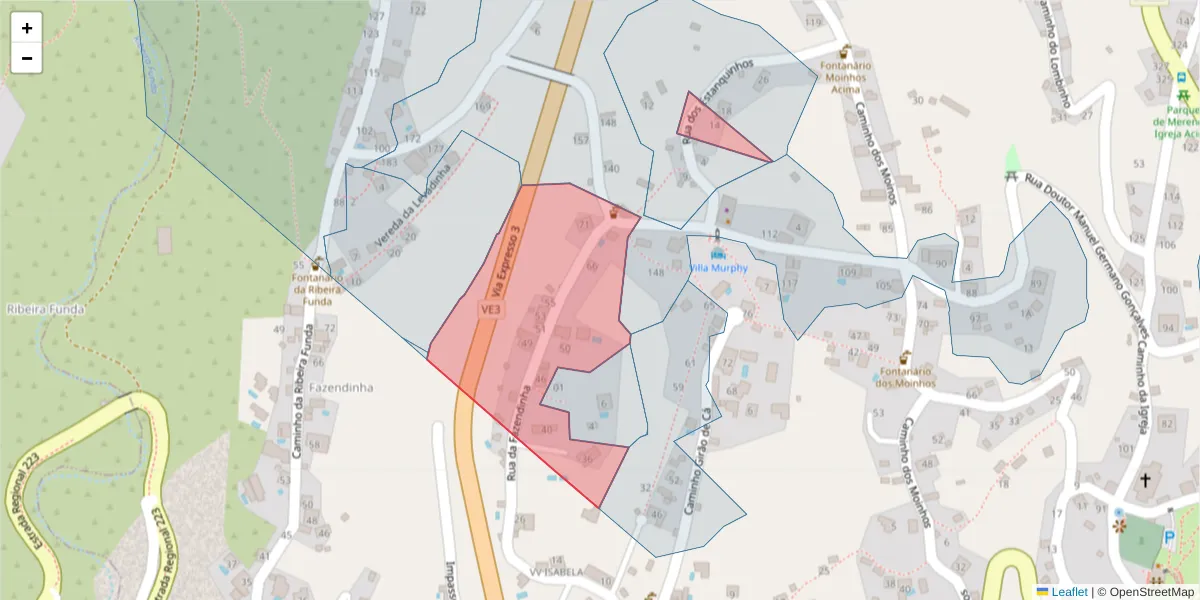 Mapa detalhado do código postal 9370-253 com limites, códigos postais vizinhos e agências dos correios