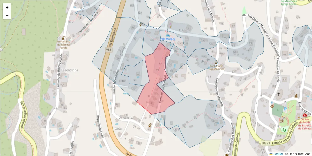 Mapa detalhado do código postal 9370-255 com limites, códigos postais vizinhos e agências dos correios