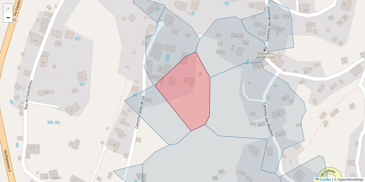 Mapa detalhado do código postal 9370-257 com limites, códigos postais vizinhos e agências dos correios