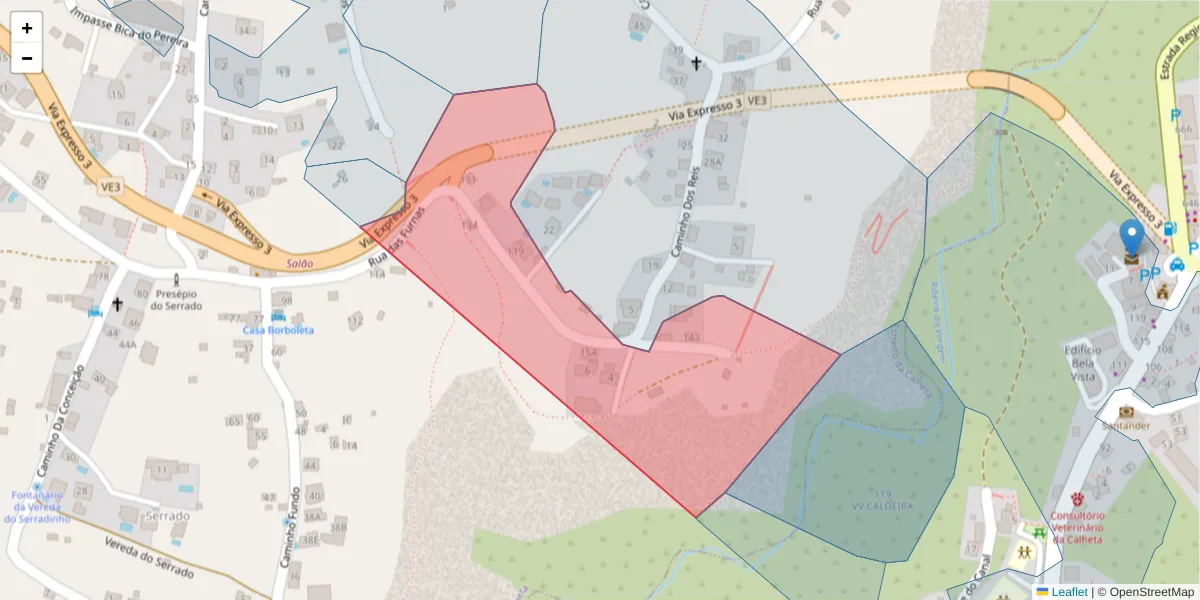 Mapa detalhado do código postal 9370-261 com limites, códigos postais vizinhos e agências dos correios