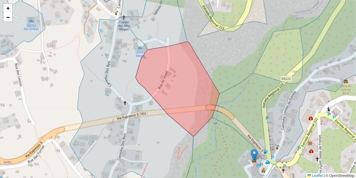Mapa detalhado do código postal 9370-272 com limites, códigos postais vizinhos e agências dos correios