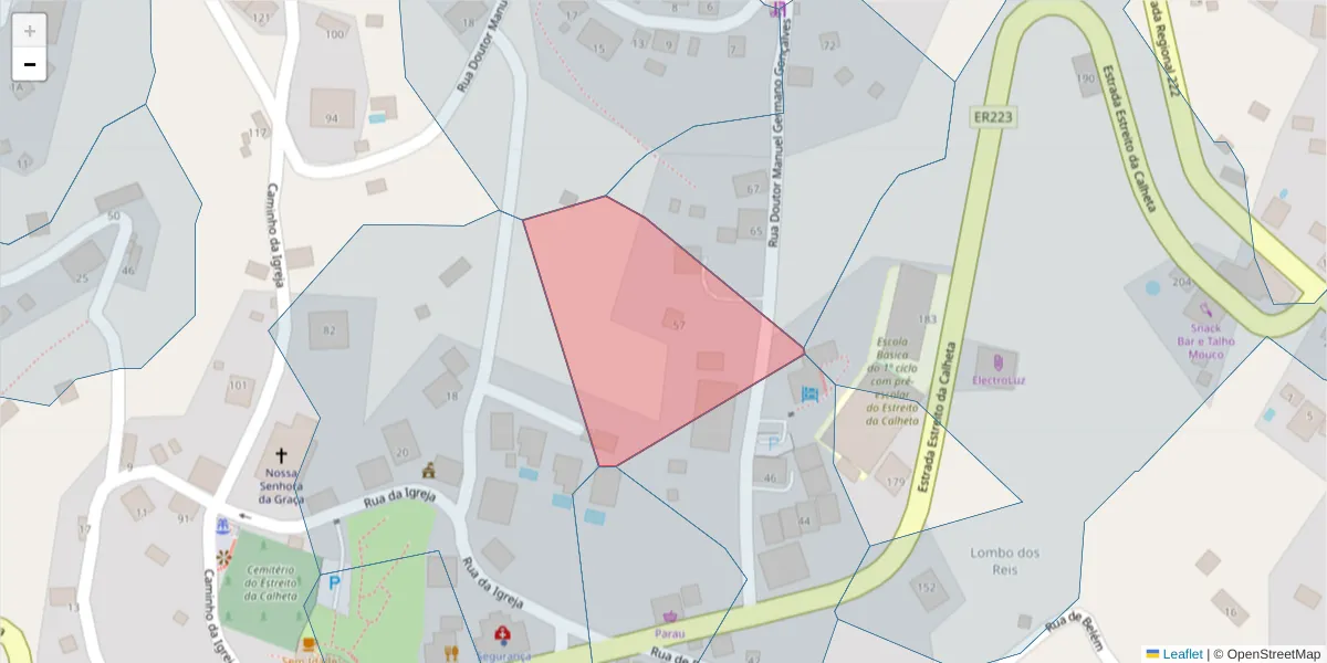 Mapa detalhado do código postal 9370-285 com limites, códigos postais vizinhos e agências dos correios