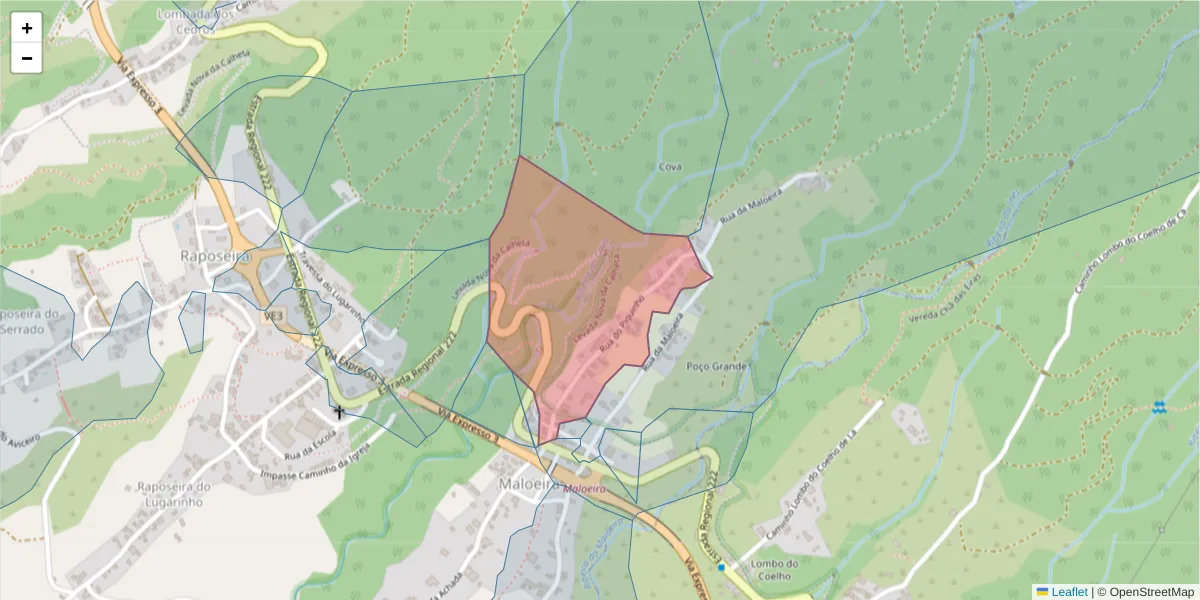 Mapa detalhado do código postal 9370-319 com limites, códigos postais vizinhos e agências dos correios