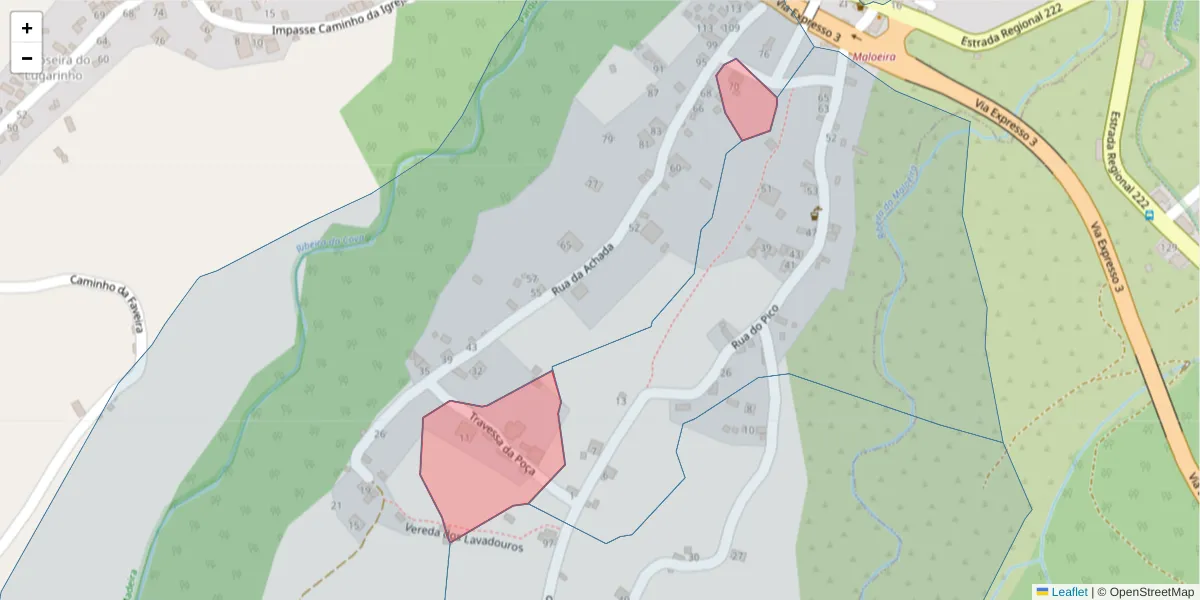 Mapa detalhado do código postal 9370-325 com limites, códigos postais vizinhos e agências dos correios