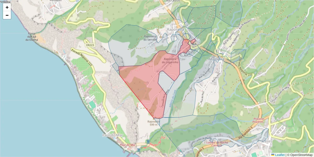 Mapa detalhado do código postal 9370-331 com limites, códigos postais vizinhos e agências dos correios