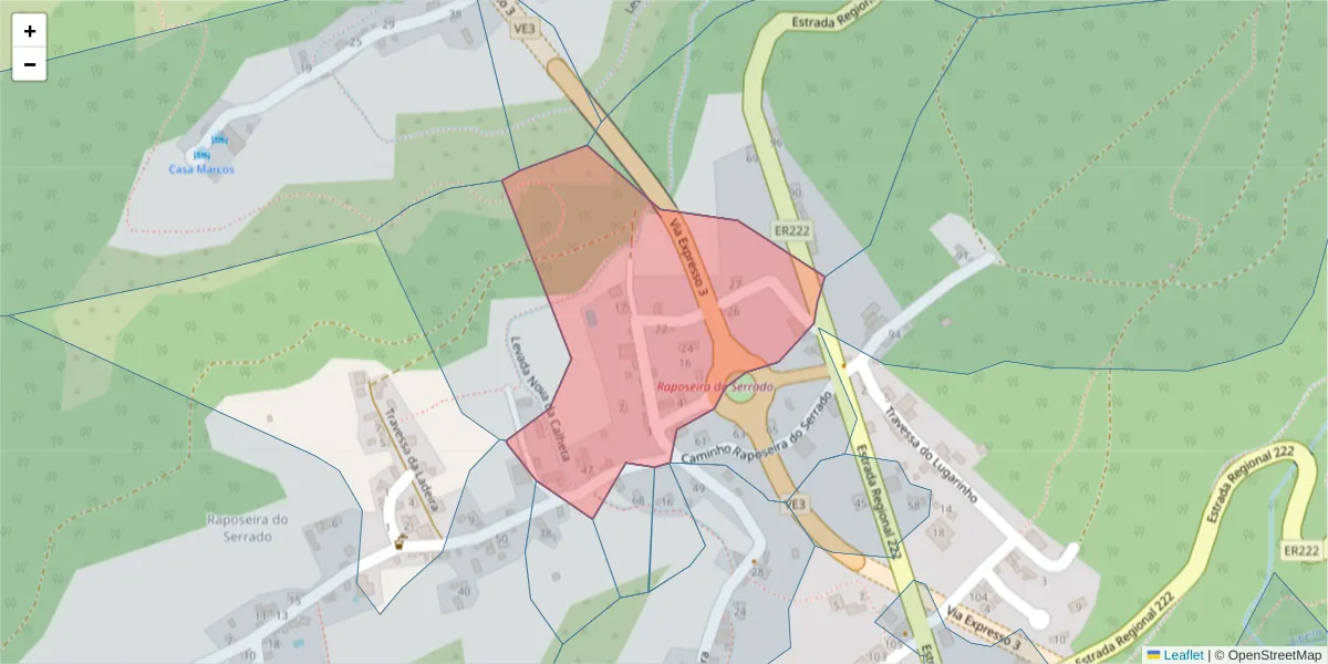 Mapa detalhado do código postal 9370-347 com limites, códigos postais vizinhos e agências dos correios