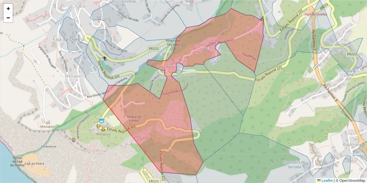 Mapa detalhado do código postal 9370-362 com limites, códigos postais vizinhos e agências dos correios