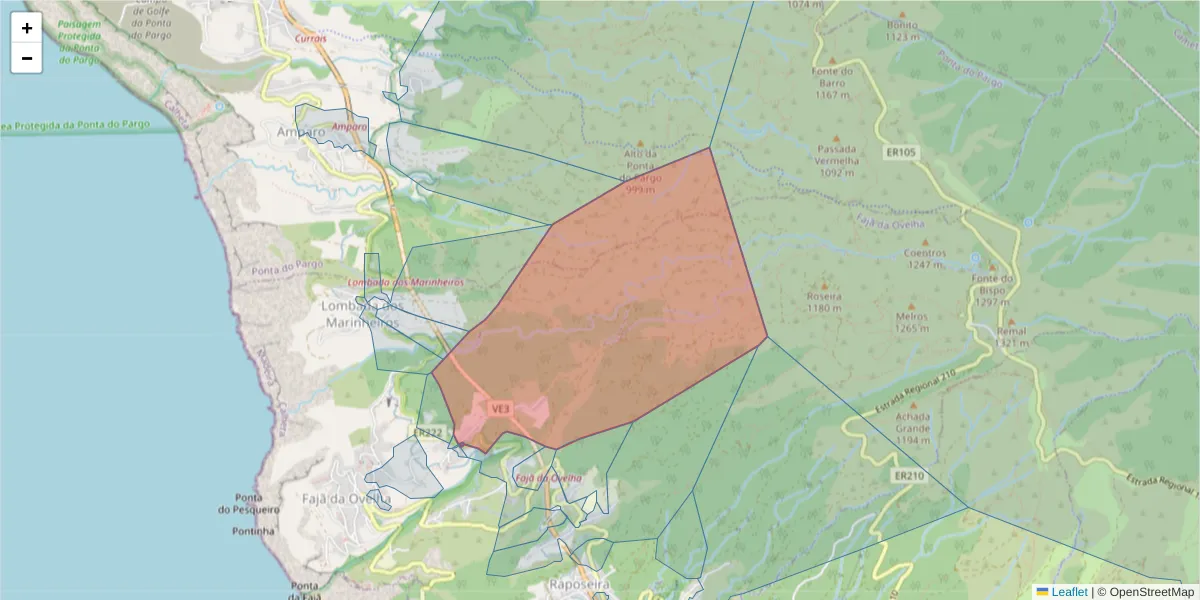 Mapa detalhado do código postal 9370-367 com limites, códigos postais vizinhos e agências dos correios