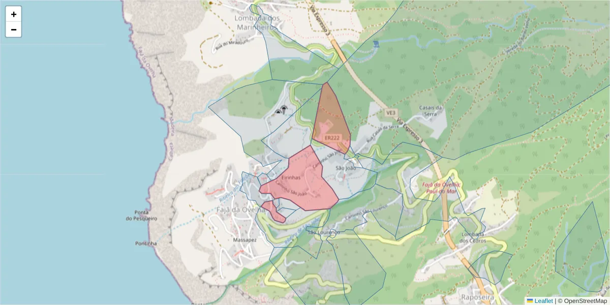 Mapa detalhado do código postal 9370-373 com limites, códigos postais vizinhos e agências dos correios