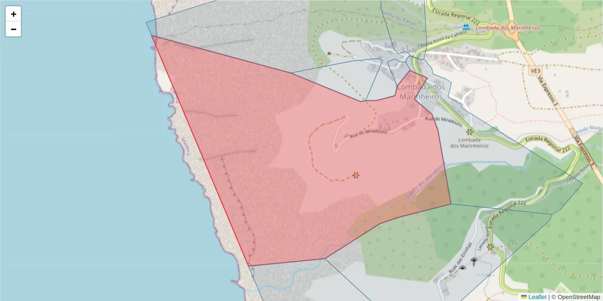 Mapa detalhado do código postal 9370-375 com limites, códigos postais vizinhos e agências dos correios