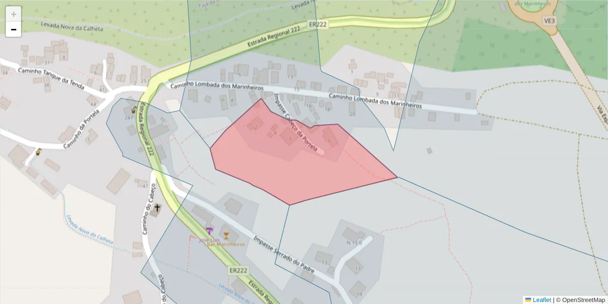 Mapa detalhado do código postal 9370-385 com limites, códigos postais vizinhos e agências dos correios