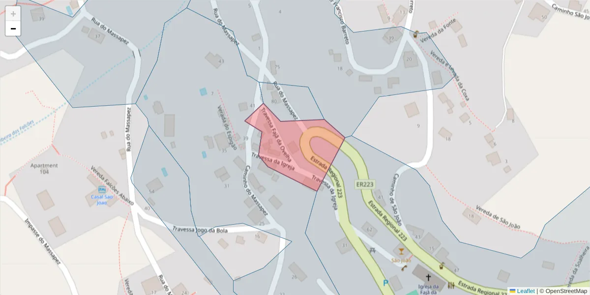 Mapa detalhado do código postal 9370-399 com limites, códigos postais vizinhos e agências dos correios