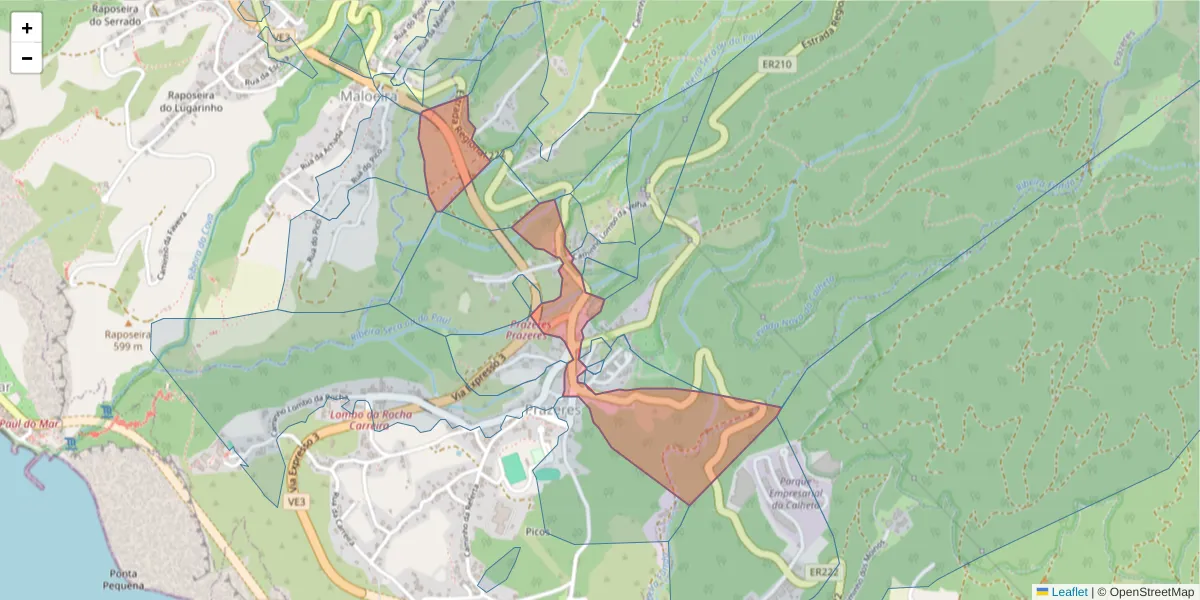 Mapa detalhado do código postal 9370-611 com limites, códigos postais vizinhos e agências dos correios