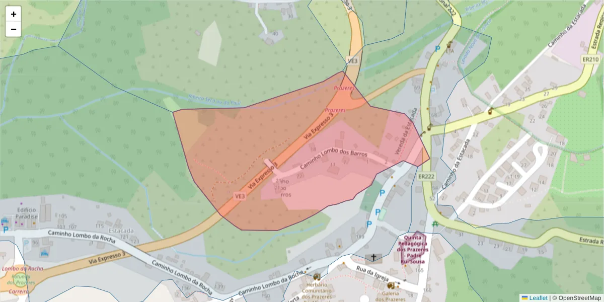 Mapa detalhado do código postal 9370-619 com limites, códigos postais vizinhos e agências dos correios
