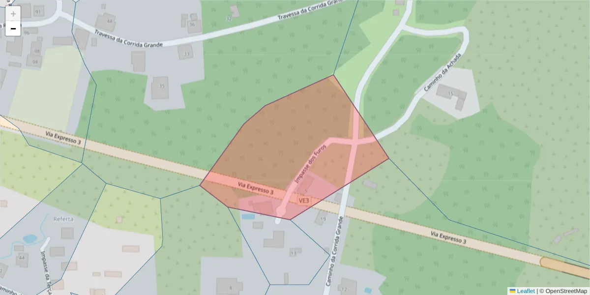 Mapa detalhado do código postal 9370-629 com limites, códigos postais vizinhos e agências dos correios