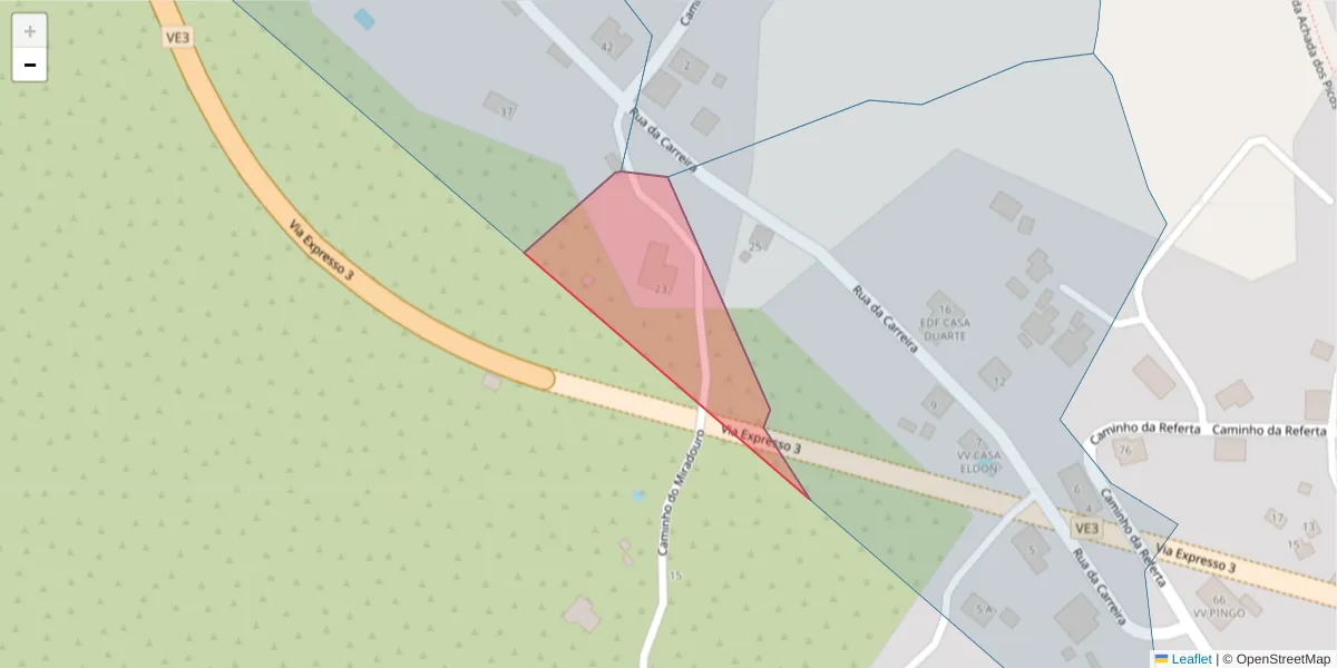 Mapa detalhado do código postal 9370-642 com limites, códigos postais vizinhos e agências dos correios