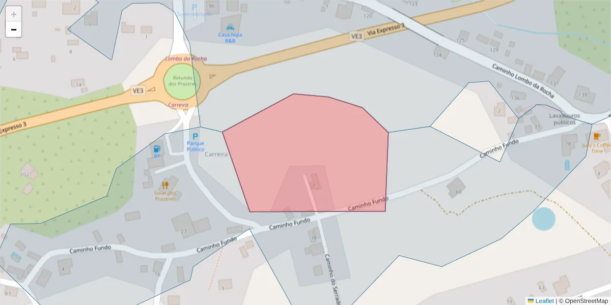 Mapa detalhado do código postal 9370-647 com limites, códigos postais vizinhos e agências dos correios