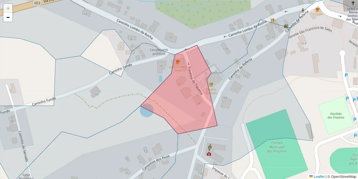 Mapa detalhado do código postal 9370-649 com limites, códigos postais vizinhos e agências dos correios
