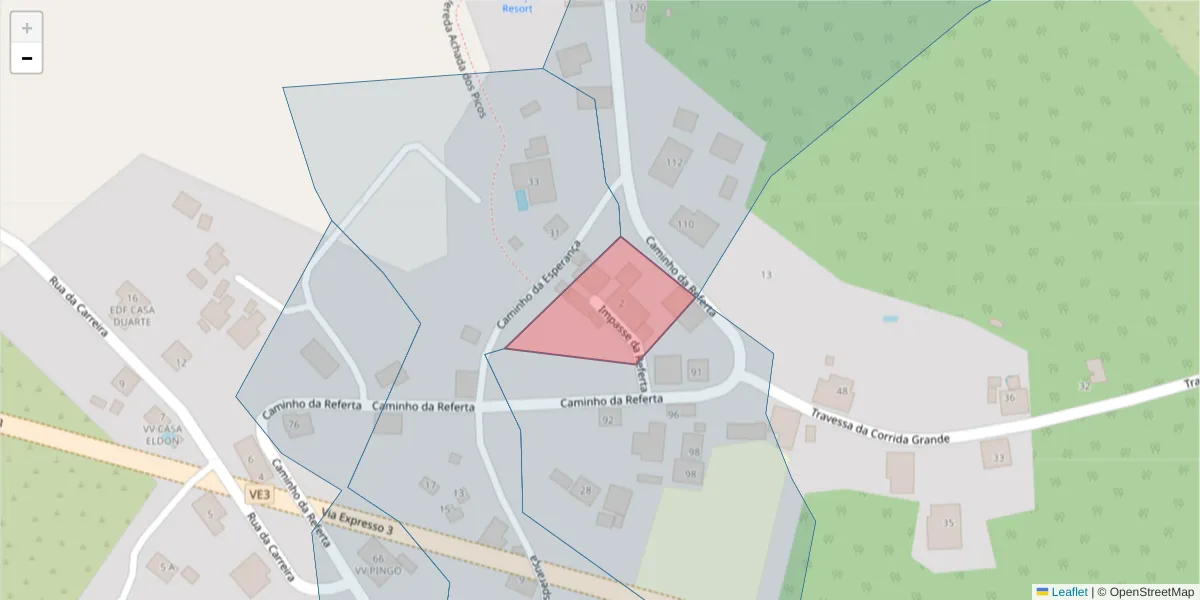 Mapa detalhado do código postal 9370-652 com limites, códigos postais vizinhos e agências dos correios