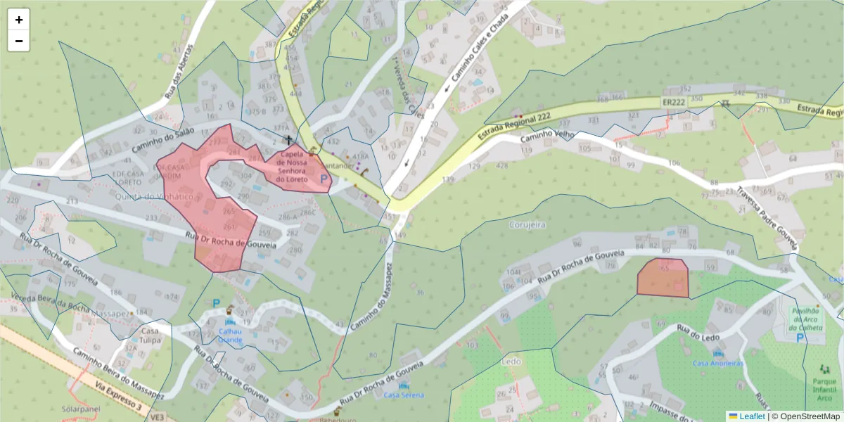 Mapa detalhado do código postal 9370-701 com limites, códigos postais vizinhos e agências dos correios