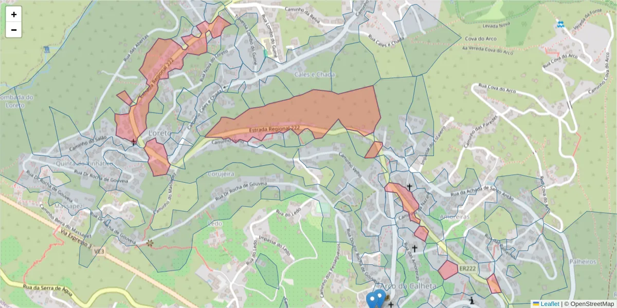 Mapa detalhado do código postal 9370-702 com limites, códigos postais vizinhos e agências dos correios