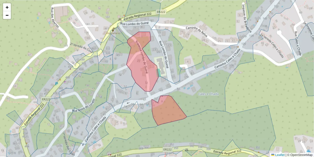 Mapa detalhado do código postal 9370-704 com limites, códigos postais vizinhos e agências dos correios