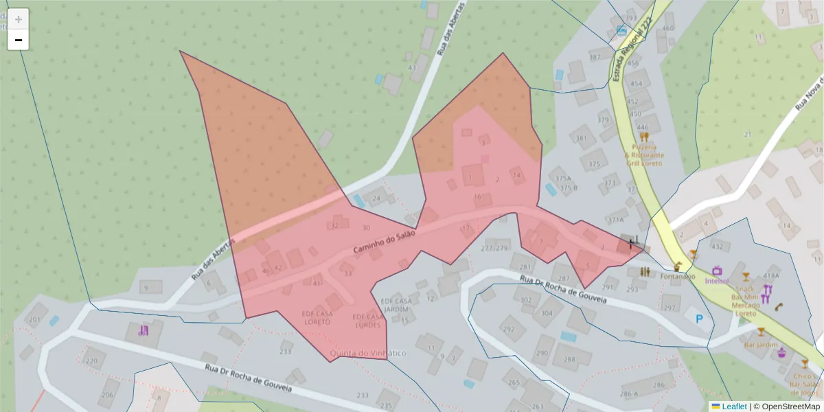 Mapa detalhado do código postal 9370-707 com limites, códigos postais vizinhos e agências dos correios