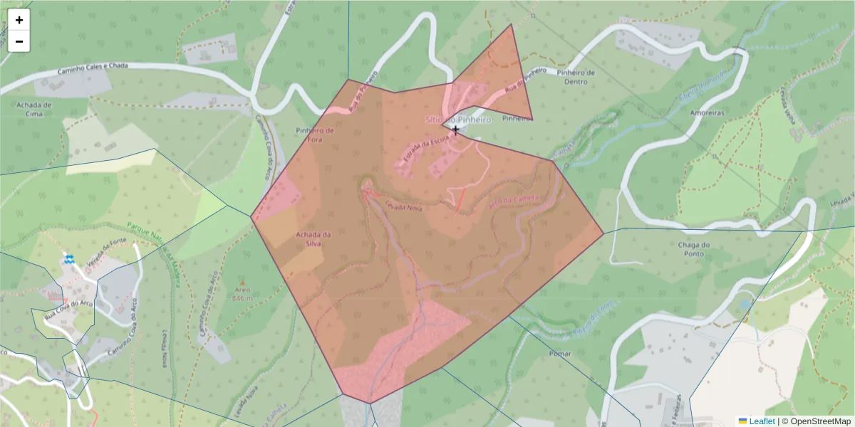 Mapa detalhado do código postal 9370-719 com limites, códigos postais vizinhos e agências dos correios