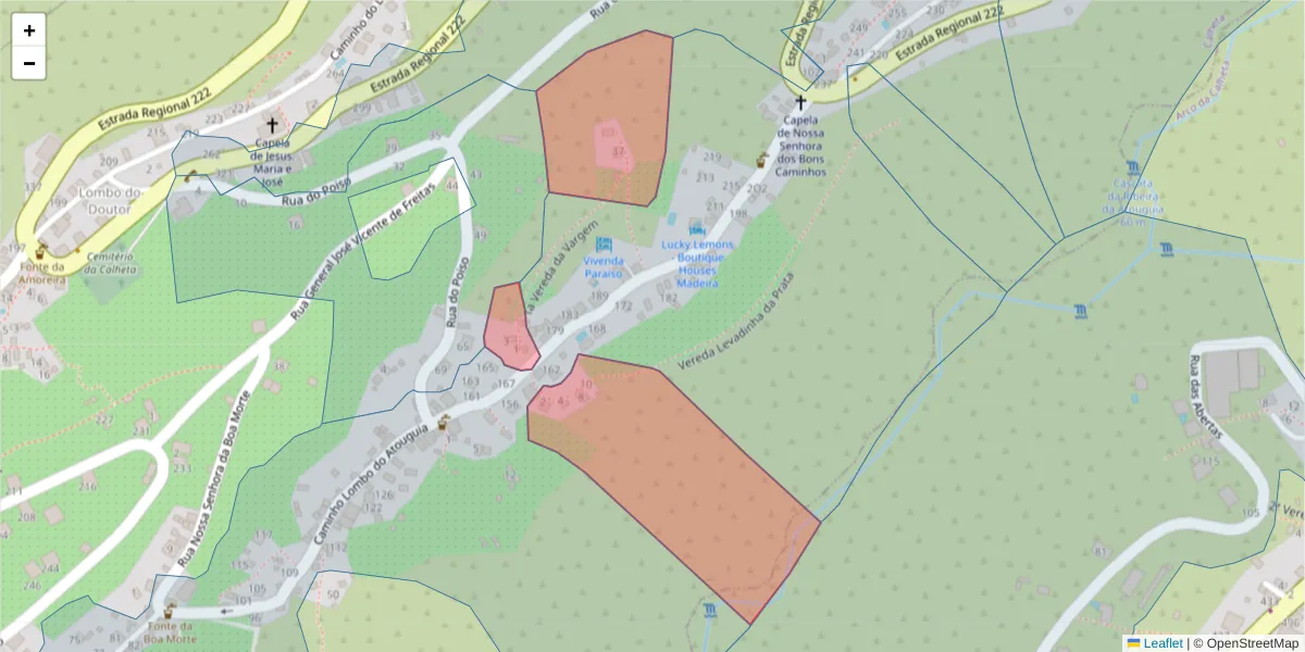 Mapa detalhado do código postal 9370-758 com limites, códigos postais vizinhos e agências dos correios