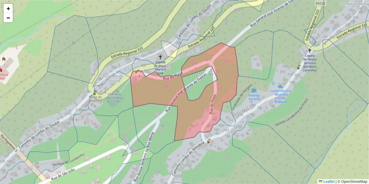 Mapa detalhado do código postal 9370-759 com limites, códigos postais vizinhos e agências dos correios